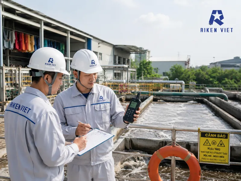 Tại khu xử lý nước thải dệt nhuộm, việc kiểm soát H₂S và NH₃ giúp phát hiện sớm nguy cơ khí độc, bảo vệ đội ngũ vận hành và giảm rủi ro trong quá trình xử lý. Tại khu xử lý nước thải dệt nhuộm, việc kiểm soát H₂S và NH₃ giúp phát hiện sớm nguy cơ khí độc, bảo vệ đội ngũ vận hành và giảm rủi ro trong quá trình xử lý.