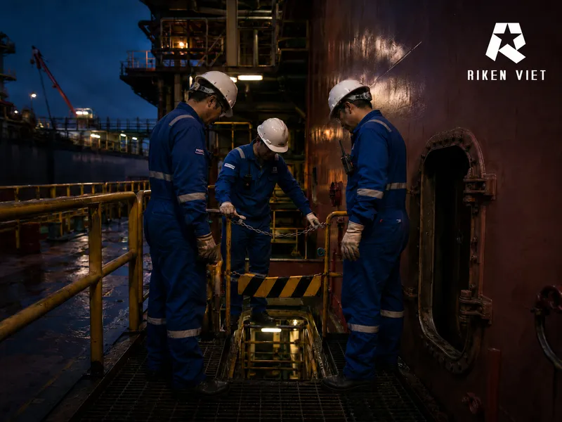 Quy trình đo khí trên tàu dầu cần được thực hiện theo nhiều vị trí, nhiều cao độ và ghi nhận đầy đủ trước khi cấp phép làm việc trong khoang kín. Quy trình đo khí trên tàu dầu cần được thực hiện theo nhiều vị trí, nhiều cao độ và ghi nhận đầy đủ trước khi cấp phép làm việc trong khoang kín.