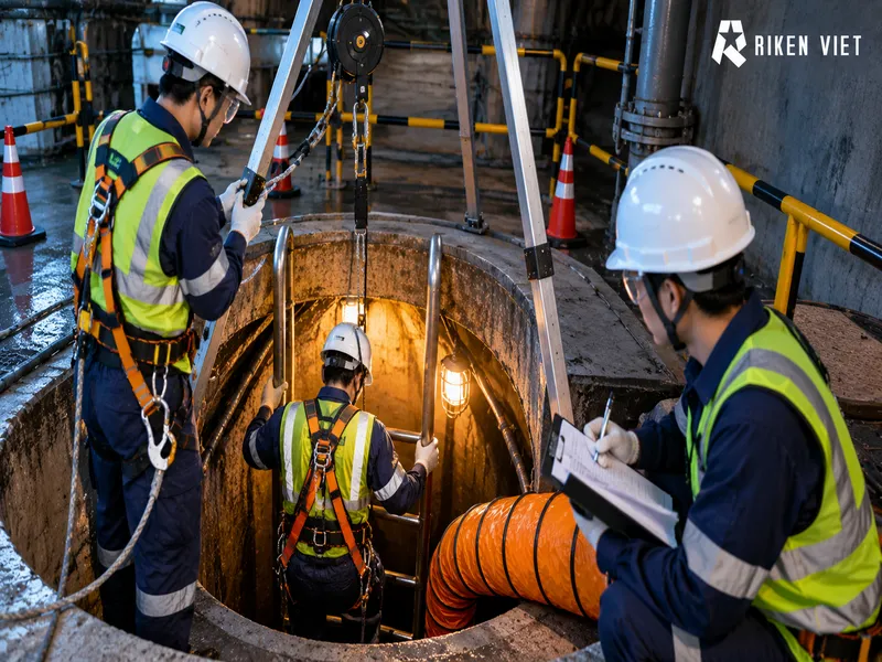 Đo khí đúng quy trình, kiểm tra thông gió và xác nhận an toàn trước khi vào hầm Đo khí đúng quy trình, kiểm tra thông gió và xác nhận an toàn trước khi vào hầm